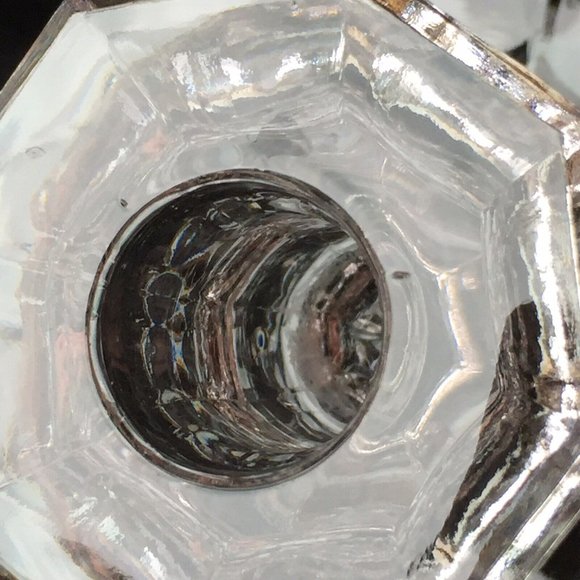 Clear Art Glass Candlestick Holder Flower Petal Fluted Base Hexagonal Top Vtg - Picture 8 of 12